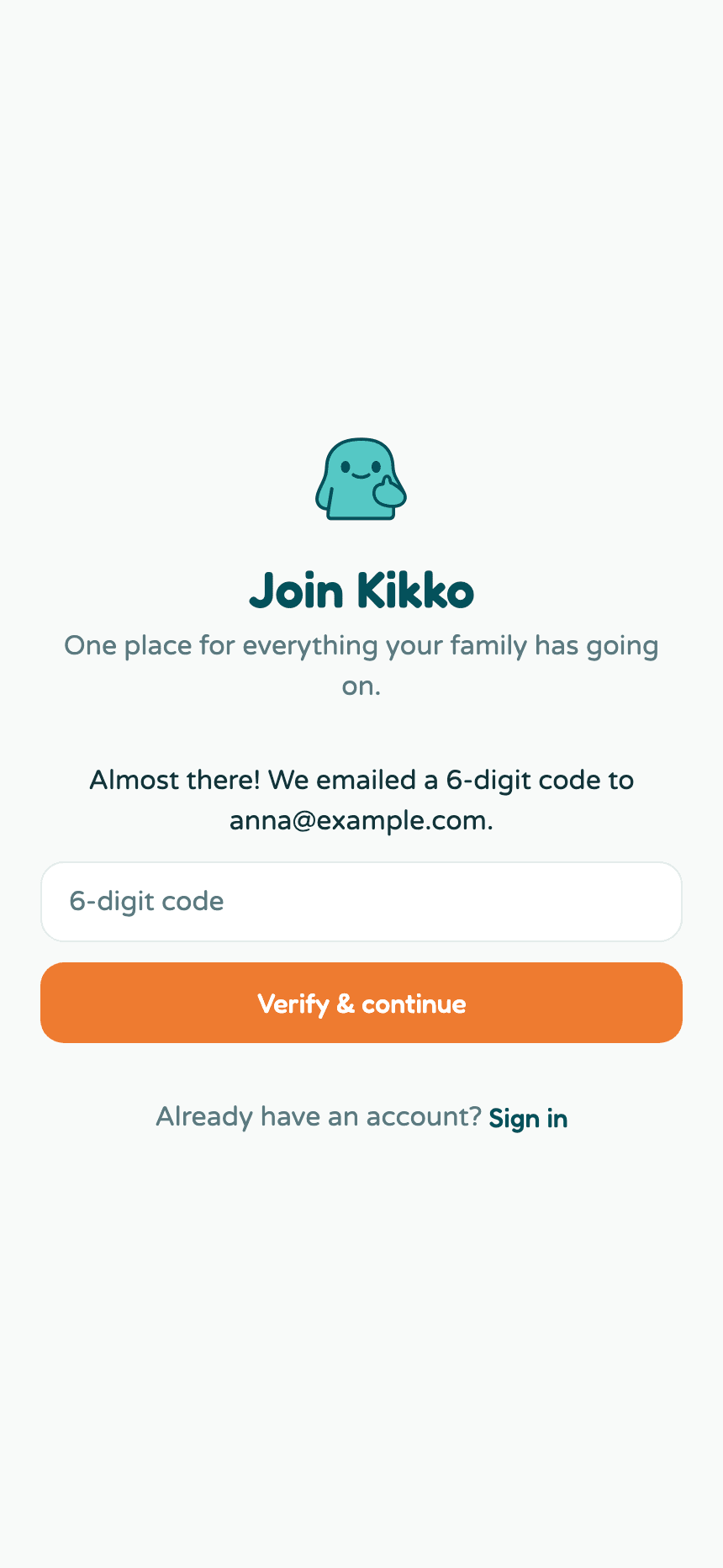 The code screen asking for the 6-digit confirmation code