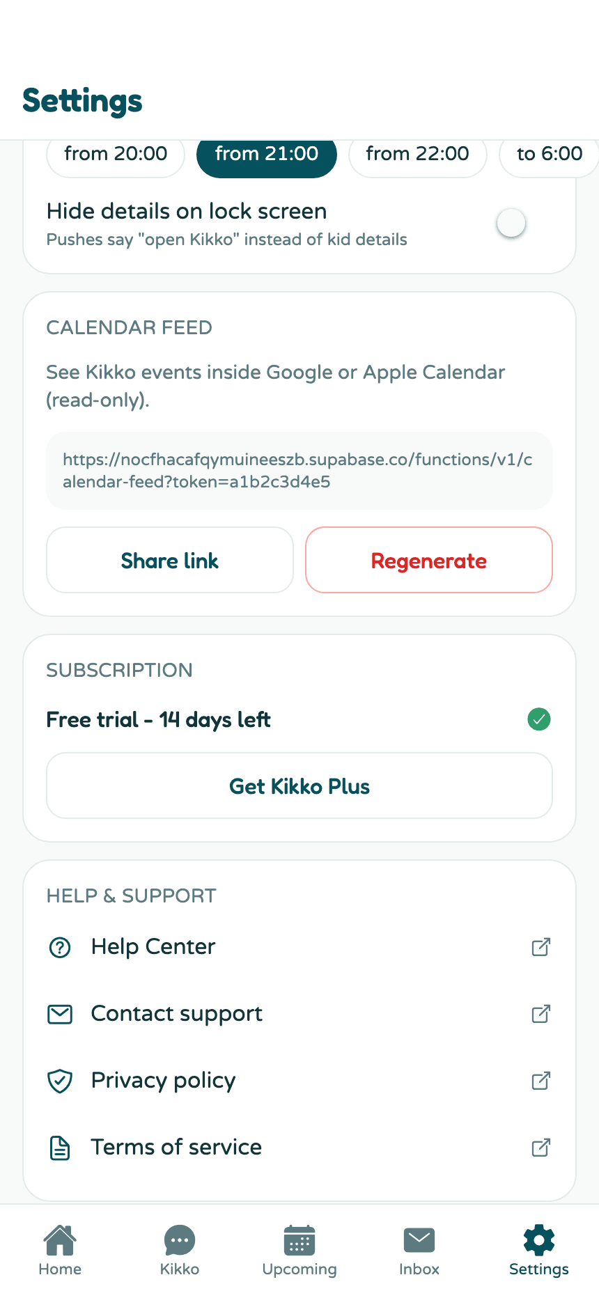 The subscription card in Settings showing the free trial status