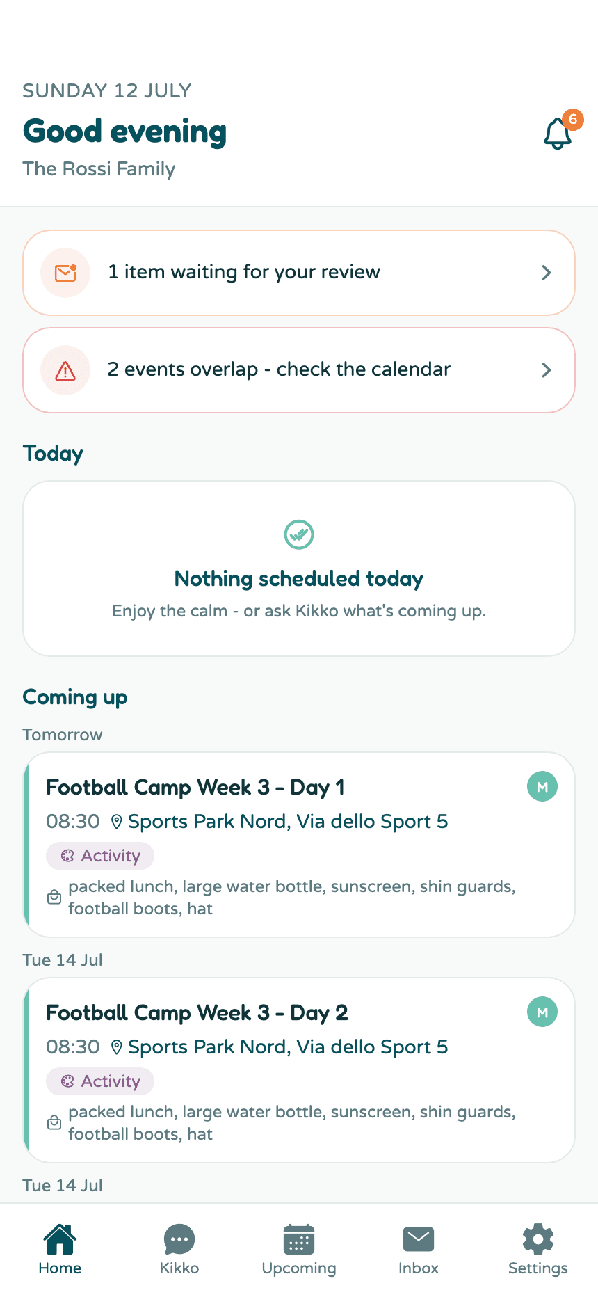 The Home screen showing a card that says 1 item waiting for your review
