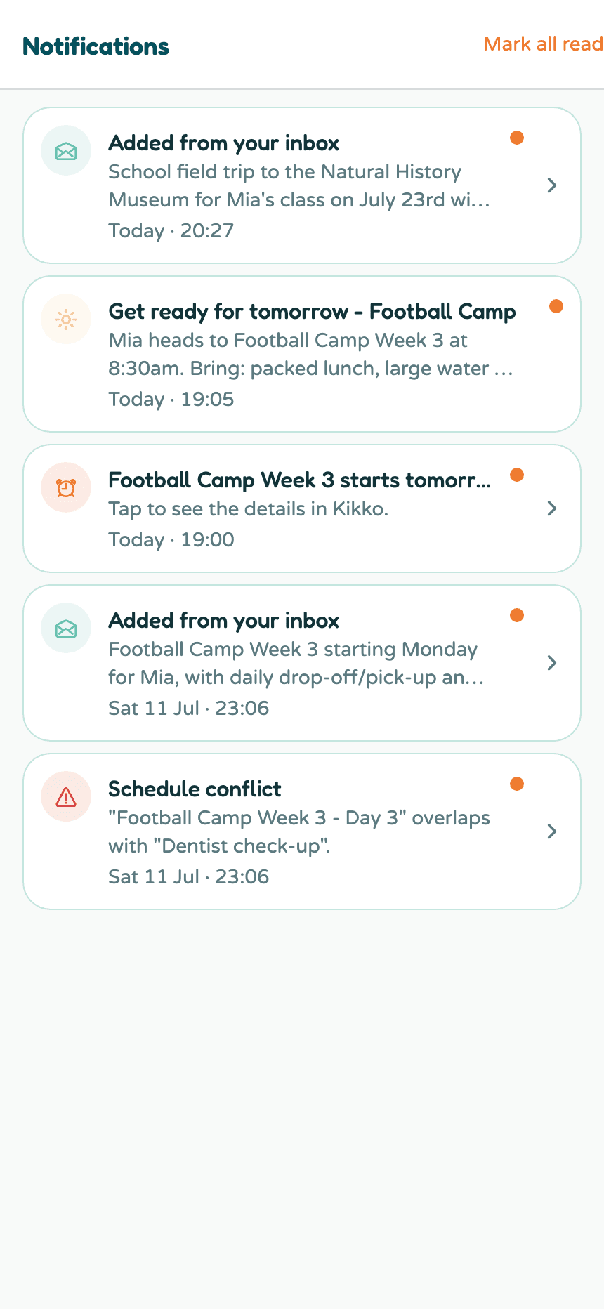 The notification center showing reminders and updates