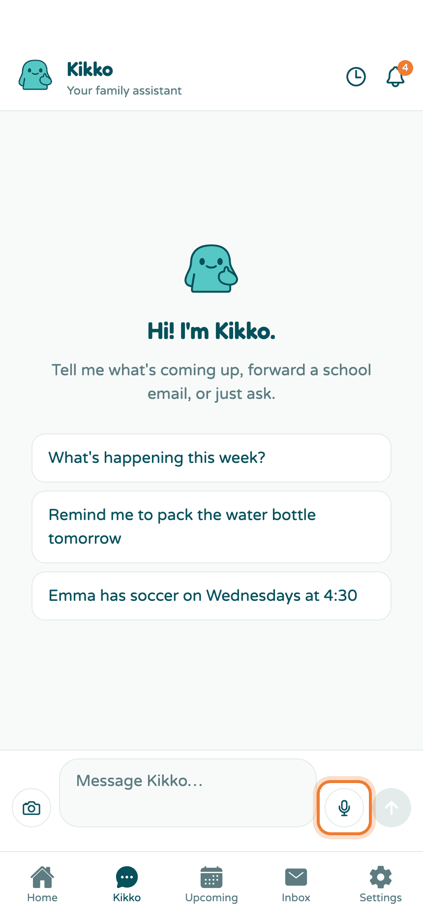 The chat screen with the microphone button highlighted