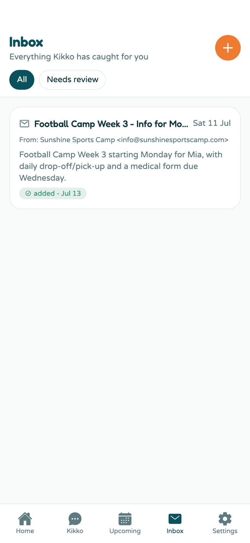 The Inbox tab showing captured items with green added badges