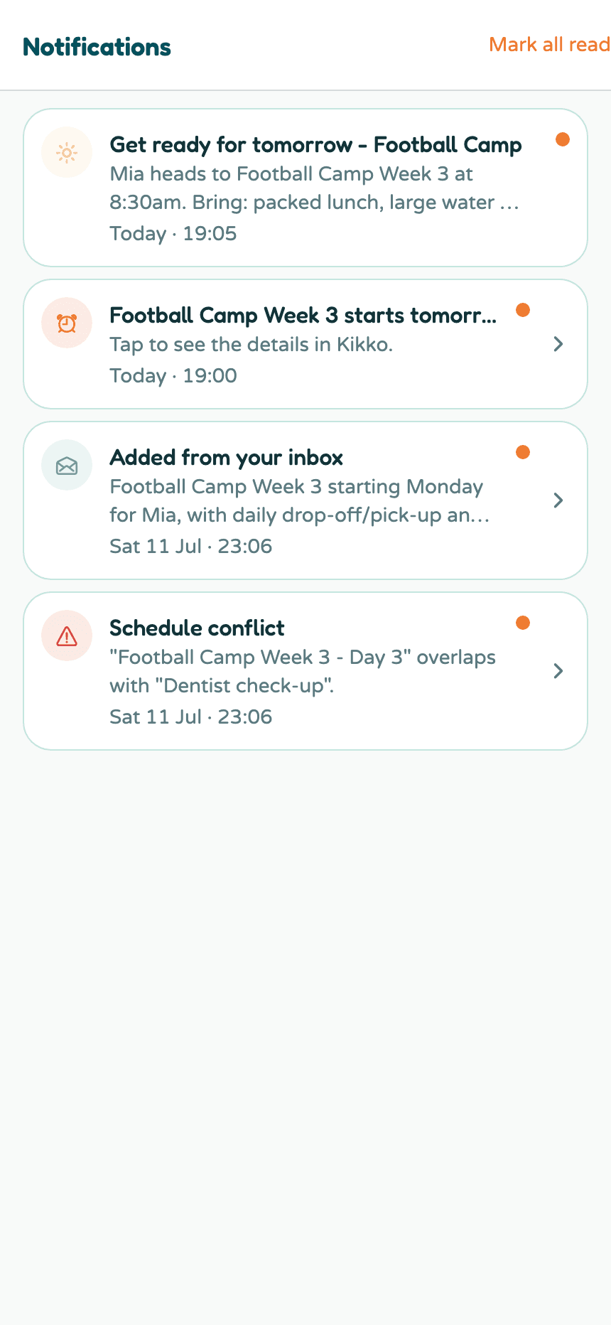 The notification center with reminders and updates